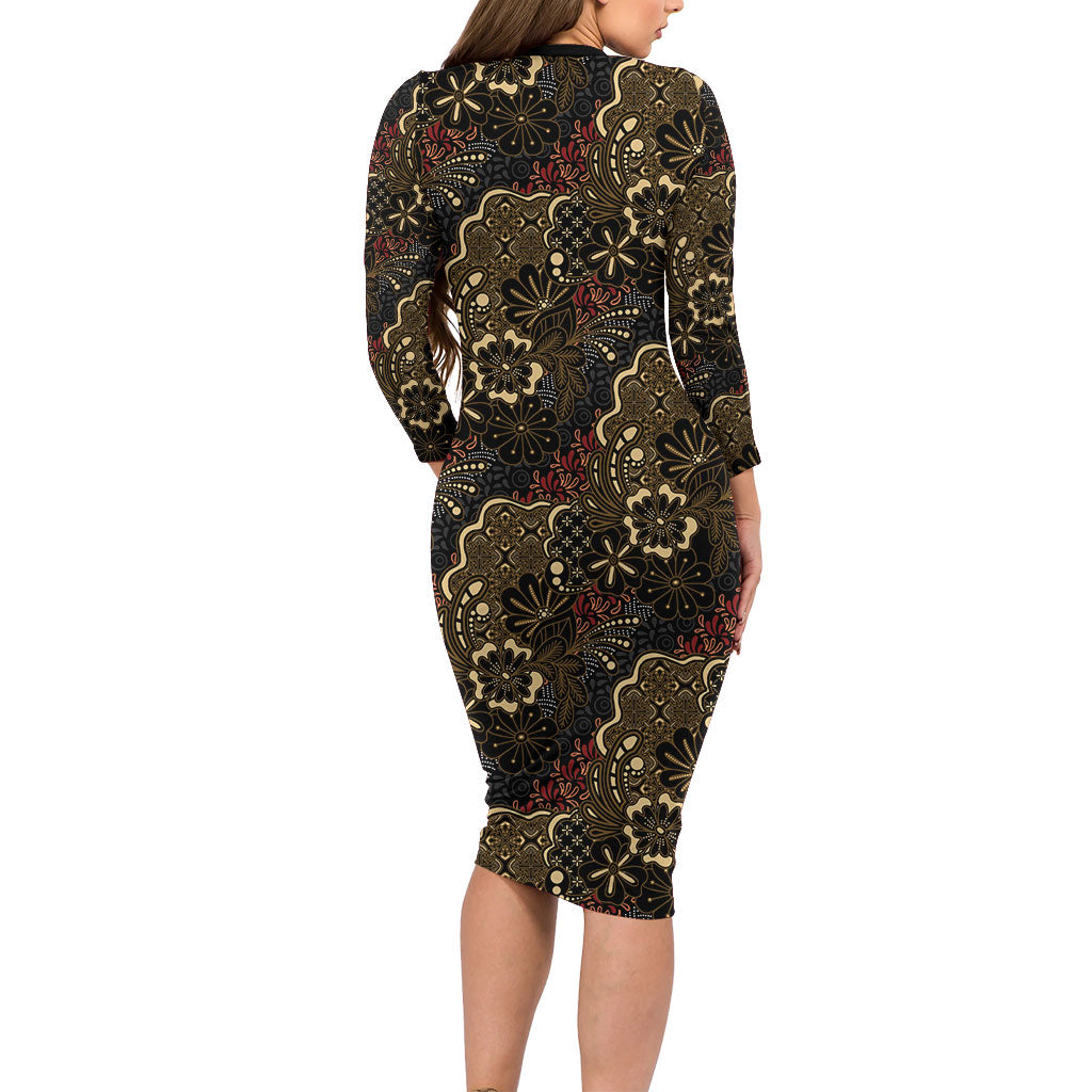 Batik Sekar Jagad Family Matching Long Sleeve Bodycon Dress and Hawaiian Shirt Indonesian Traditional Pattern