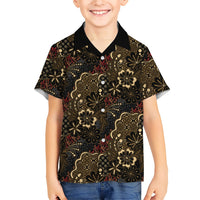 Batik Sekar Jagad Family Matching Mermaid Dress and Hawaiian Shirt Indonesian Traditional Pattern LT01 Son's Shirt Black - Polynesian Pride