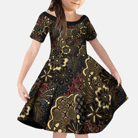 Batik Sekar Jagad Family Matching Off Shoulder Maxi Dress and Hawaiian Shirt Indonesian Traditional Pattern