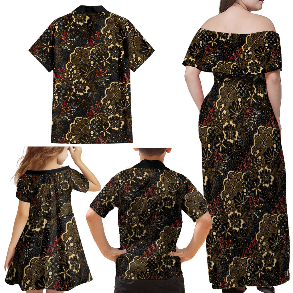 Batik Sekar Jagad Family Matching Off Shoulder Maxi Dress and Hawaiian Shirt Indonesian Traditional Pattern