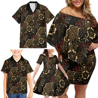 Batik Sekar Jagad Family Matching Off Shoulder Short Dress and Hawaiian Shirt Indonesian Traditional Pattern