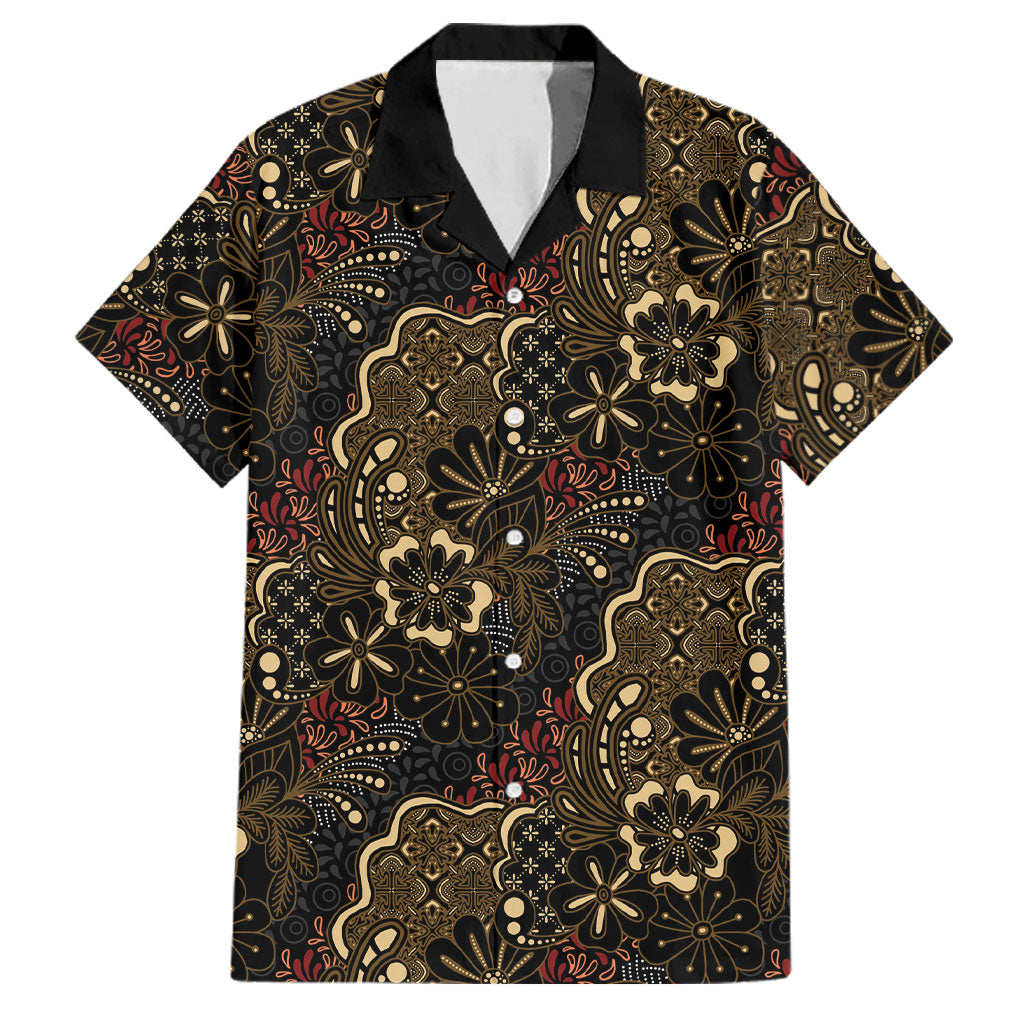Batik Sekar Jagad Family Matching Off Shoulder Short Dress and Hawaiian Shirt Indonesian Traditional Pattern