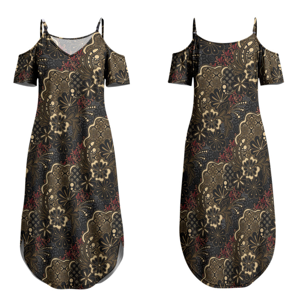 Batik Sekar Jagad Family Matching Summer Maxi Dress and Hawaiian Shirt Indonesian Traditional Pattern LT01 Mom's Dress Black - Polynesian Pride