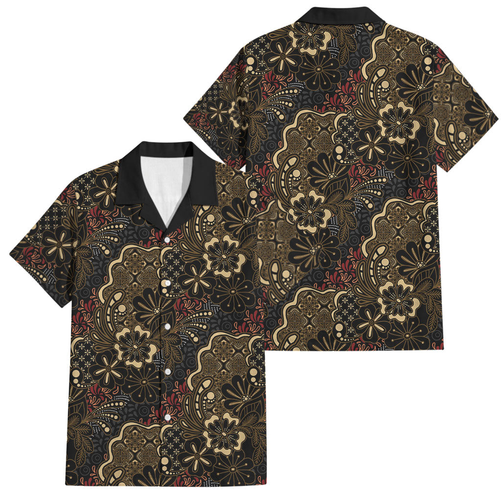 Batik Sekar Jagad Family Matching Summer Maxi Dress and Hawaiian Shirt Indonesian Traditional Pattern LT01 Dad's Shirt - Short Sleeve Black - Polynesian Pride