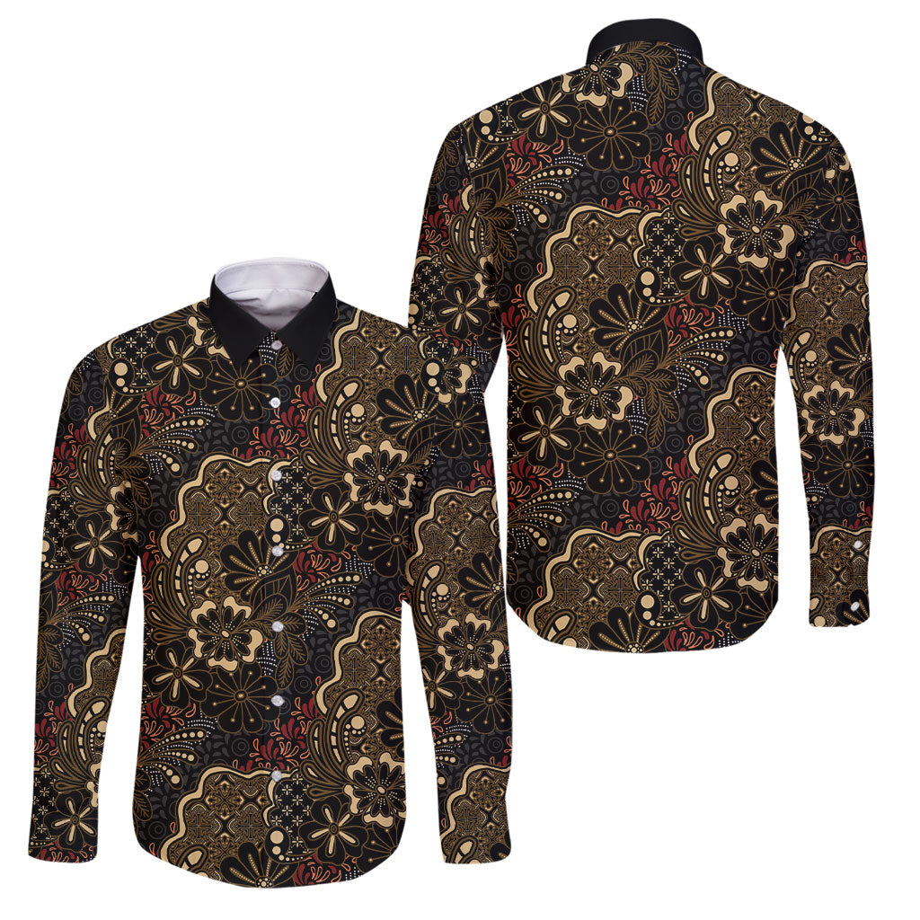 Batik Sekar Jagad Family Matching Summer Maxi Dress and Hawaiian Shirt Indonesian Traditional Pattern LT01 Dad's Shirt - Long Sleeve Black - Polynesian Pride