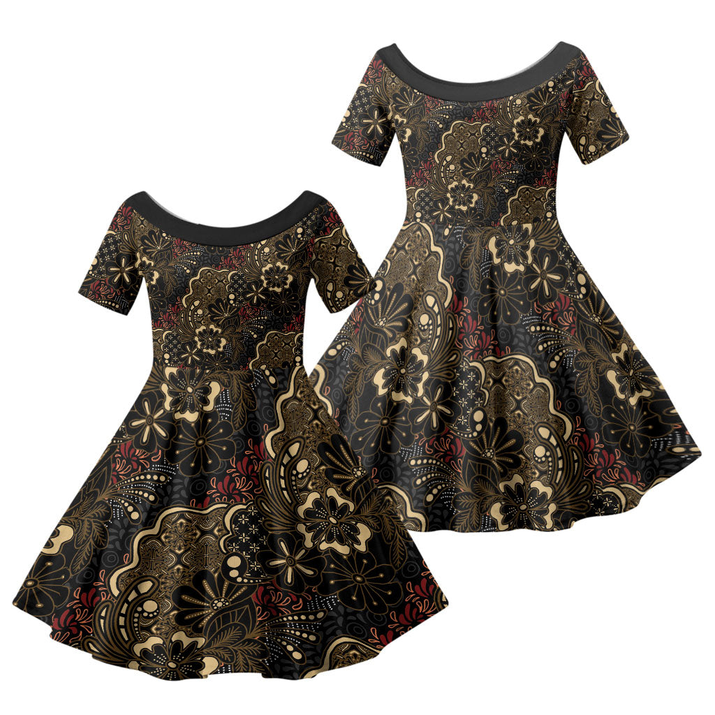 Batik Sekar Jagad Family Matching Summer Maxi Dress and Hawaiian Shirt Indonesian Traditional Pattern LT01 Daughter's Dress Black - Polynesian Pride