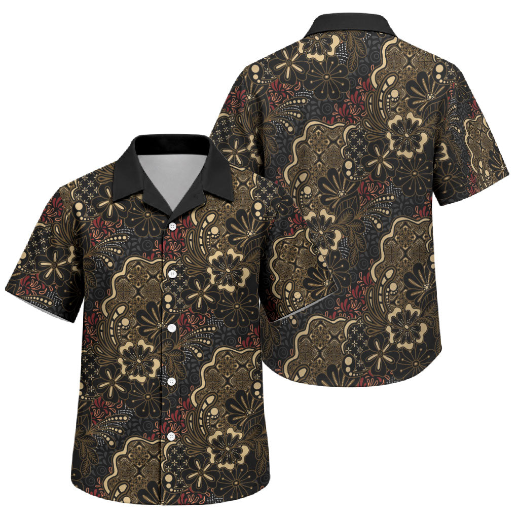 Batik Sekar Jagad Family Matching Summer Maxi Dress and Hawaiian Shirt Indonesian Traditional Pattern LT01 Son's Shirt Black - Polynesian Pride