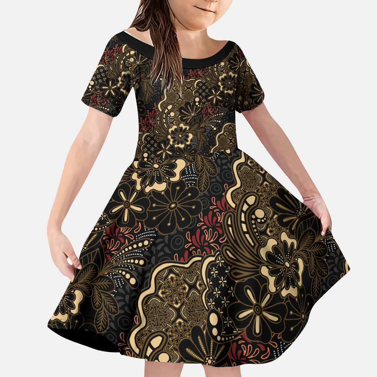 Batik Sekar Jagad Kid Short Sleeve Dress Indonesian Traditional Pattern