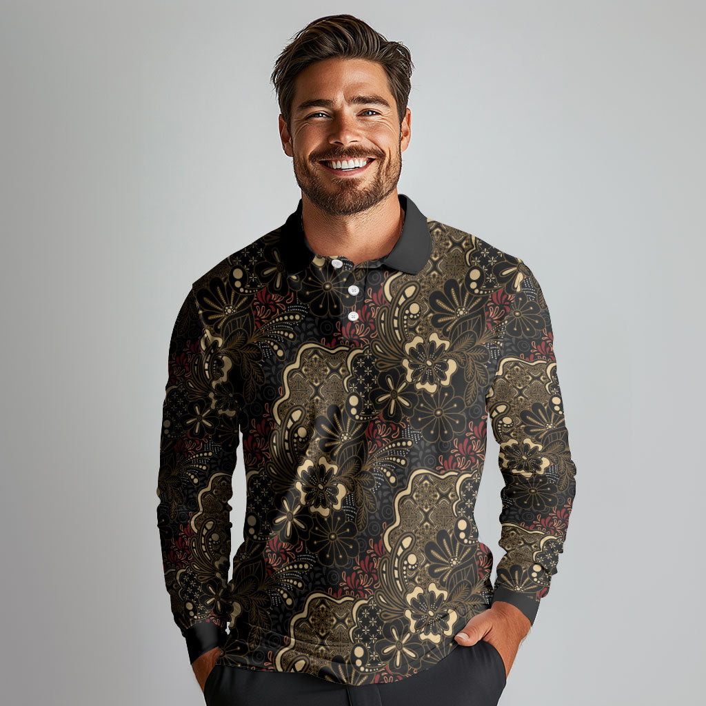 Batik Sekar Jagad Long Sleeve Polo Shirt Indonesian Traditional Pattern