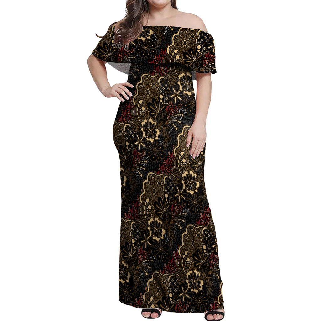 Batik Sekar Jagad Off Shoulder Maxi Dress Indonesian Traditional Pattern