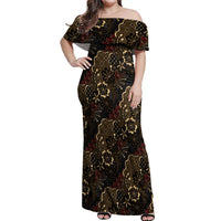 Batik Sekar Jagad Off Shoulder Maxi Dress Indonesian Traditional Pattern