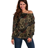 Batik Sekar Jagad Off Shoulder Sweater Indonesian Traditional Pattern