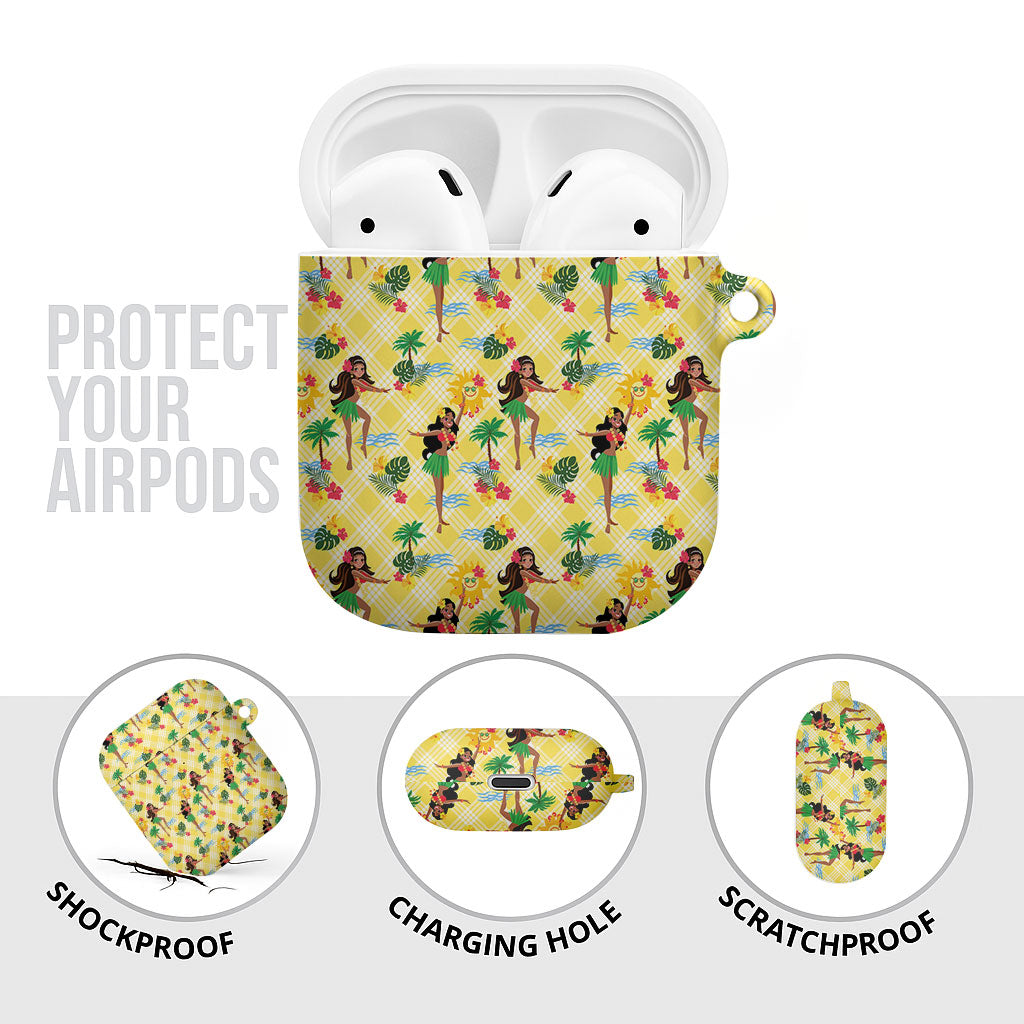 Hawaii Hula Girl Tropical AirPods Case Yellow Palaka