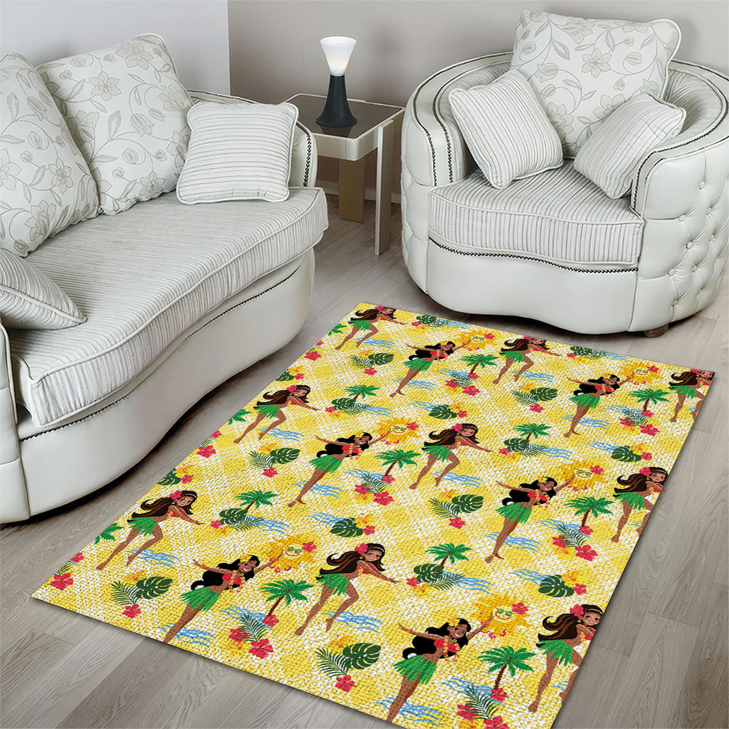 Hawaii Hula Girl Tropical Area Rug Yellow Palaka