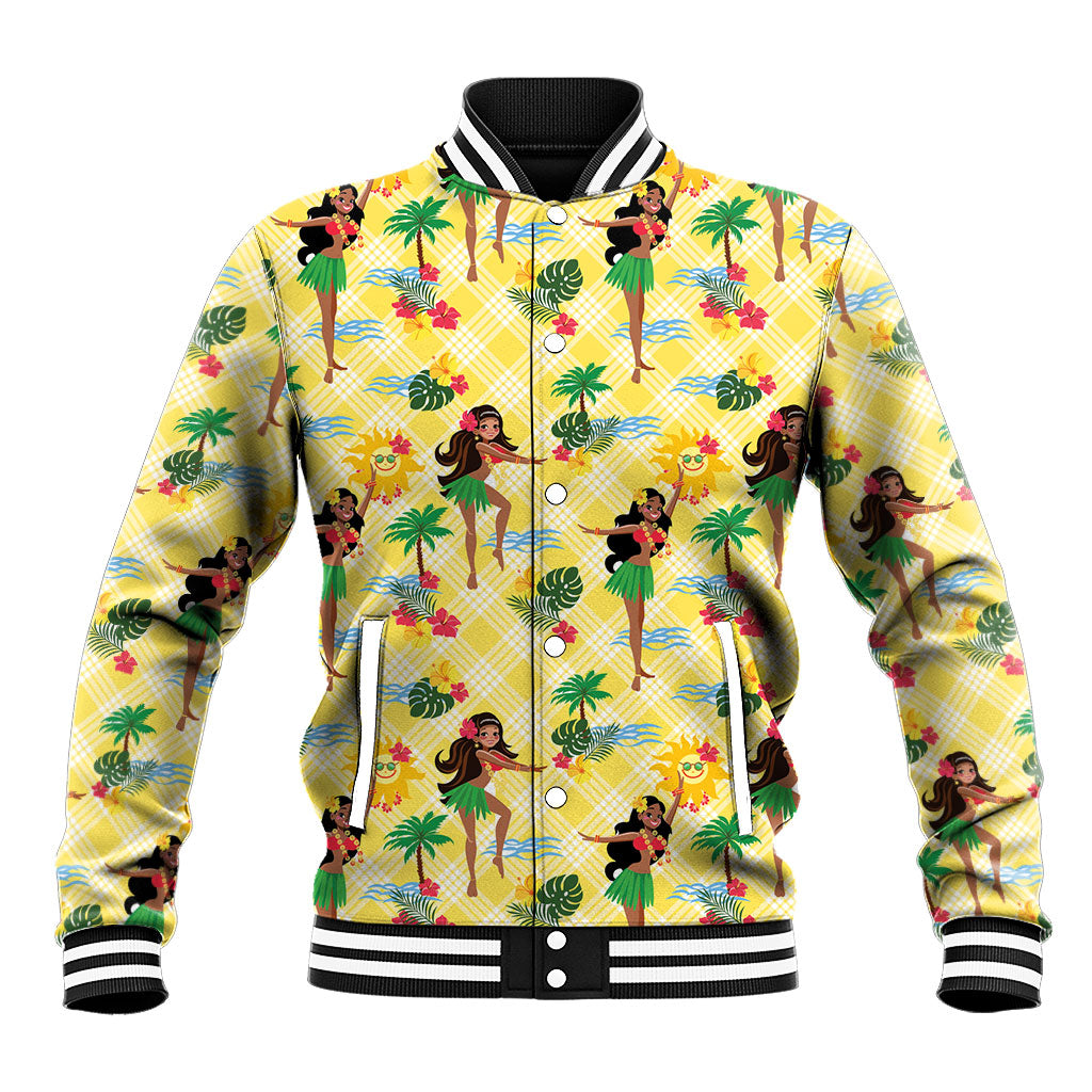 Hawaii Hula Girl Tropical Baseball Jacket Yellow Palaka LT01 Unisex Yellow - Polynesian Pride