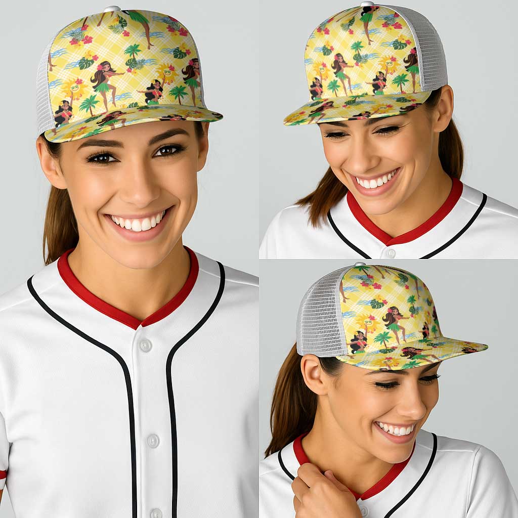 Hawaii Hula Girl Tropical Baseball Net Cap Yellow Palaka