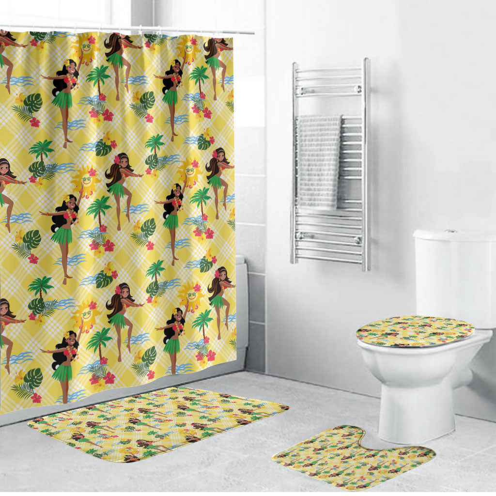 Hawaii Hula Girl Tropical Bathroom Set Yellow Palaka