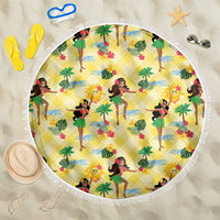 Hawaii Hula Girl Tropical Beach Blanket Yellow Palaka