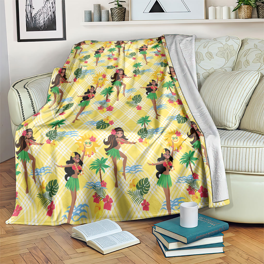 Hawaii Hula Girl Tropical Blanket Yellow Palaka