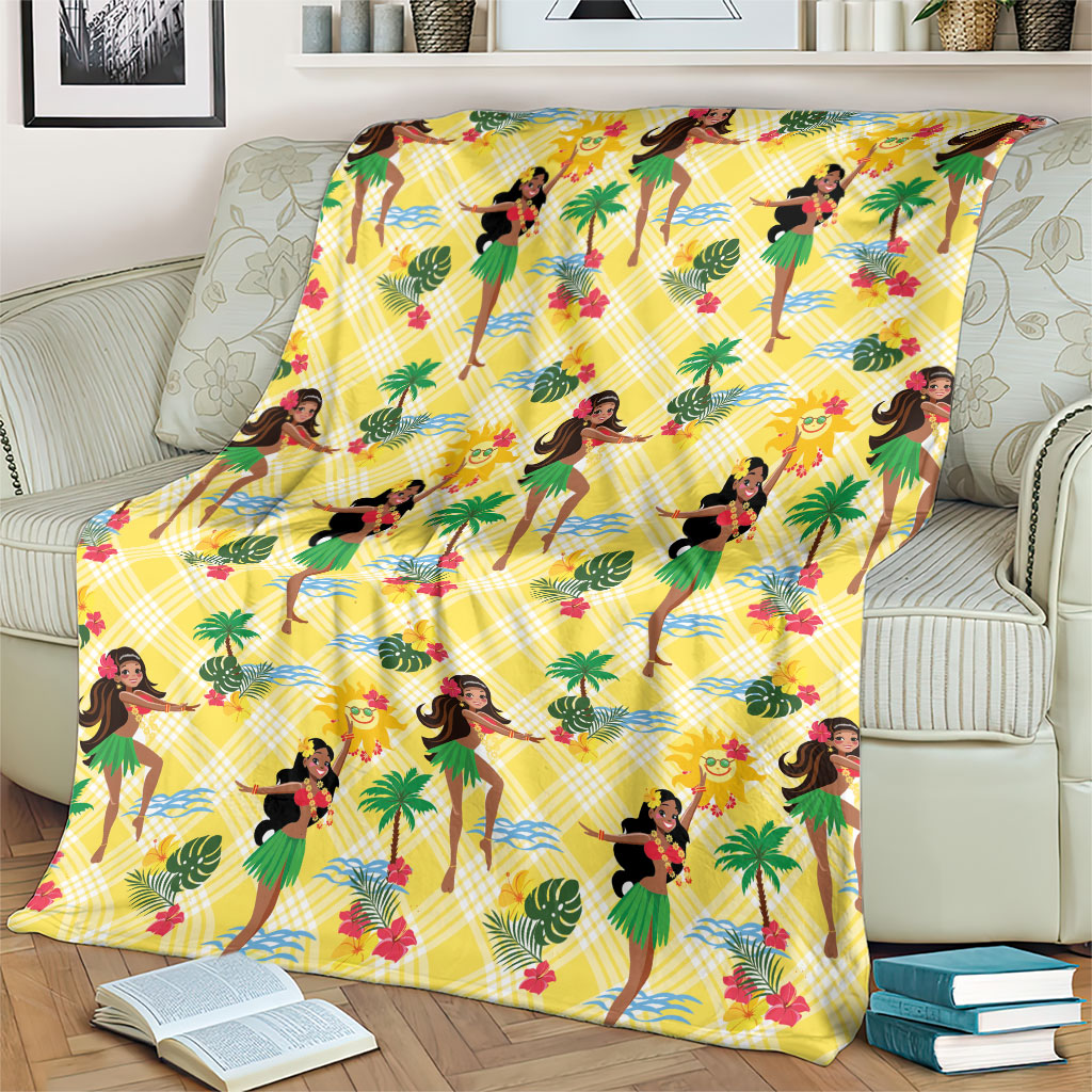 Hawaii Hula Girl Tropical Blanket Yellow Palaka