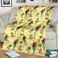 Hawaii Hula Girl Tropical Blanket Yellow Palaka