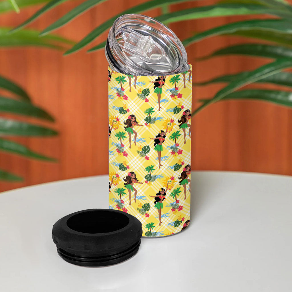 Hawaii Hula Girl Tropical 4 in 1 Can Cooler Tumbler Yellow Palaka