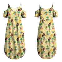 Hawaii Hula Girl Tropical Couples Matching Summer Maxi Dress and Hawaiian Shirt Yellow Palaka