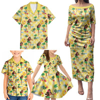 Hawaii Hula Girl Tropical Family Matching Puletasi and Hawaiian Shirt Yellow Palaka