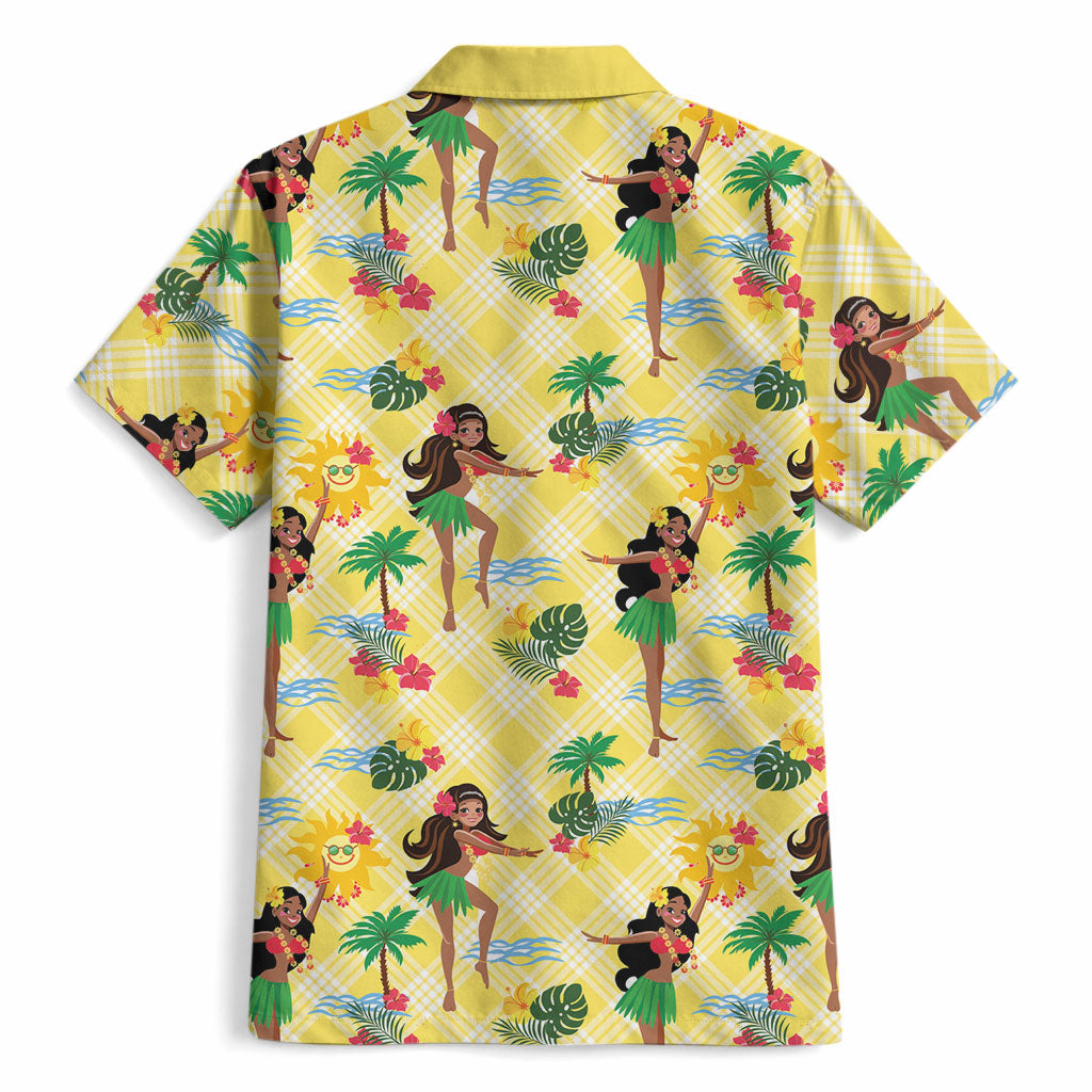 Hawaii Hula Girl Tropical Hawaiian Shirt Yellow Palaka