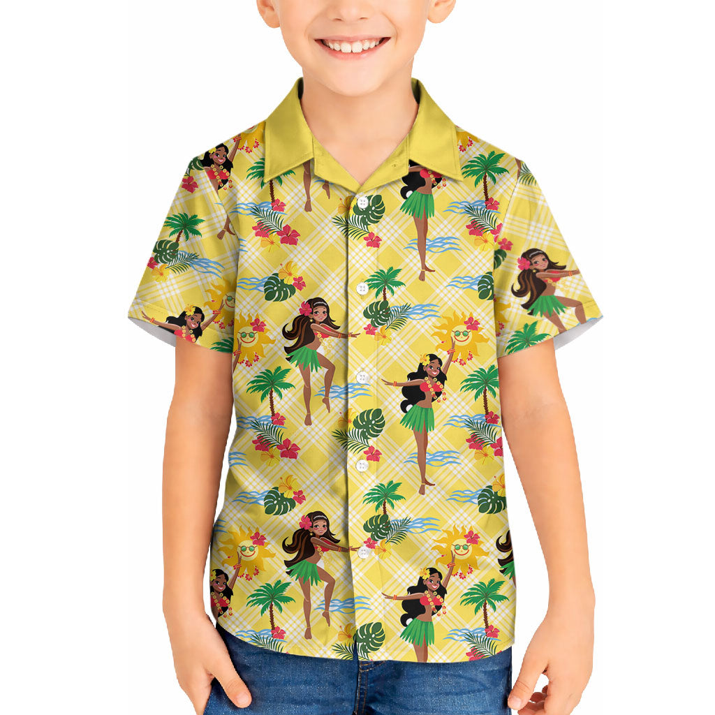 Hawaii Hula Girl Tropical Hawaiian Shirt Yellow Palaka