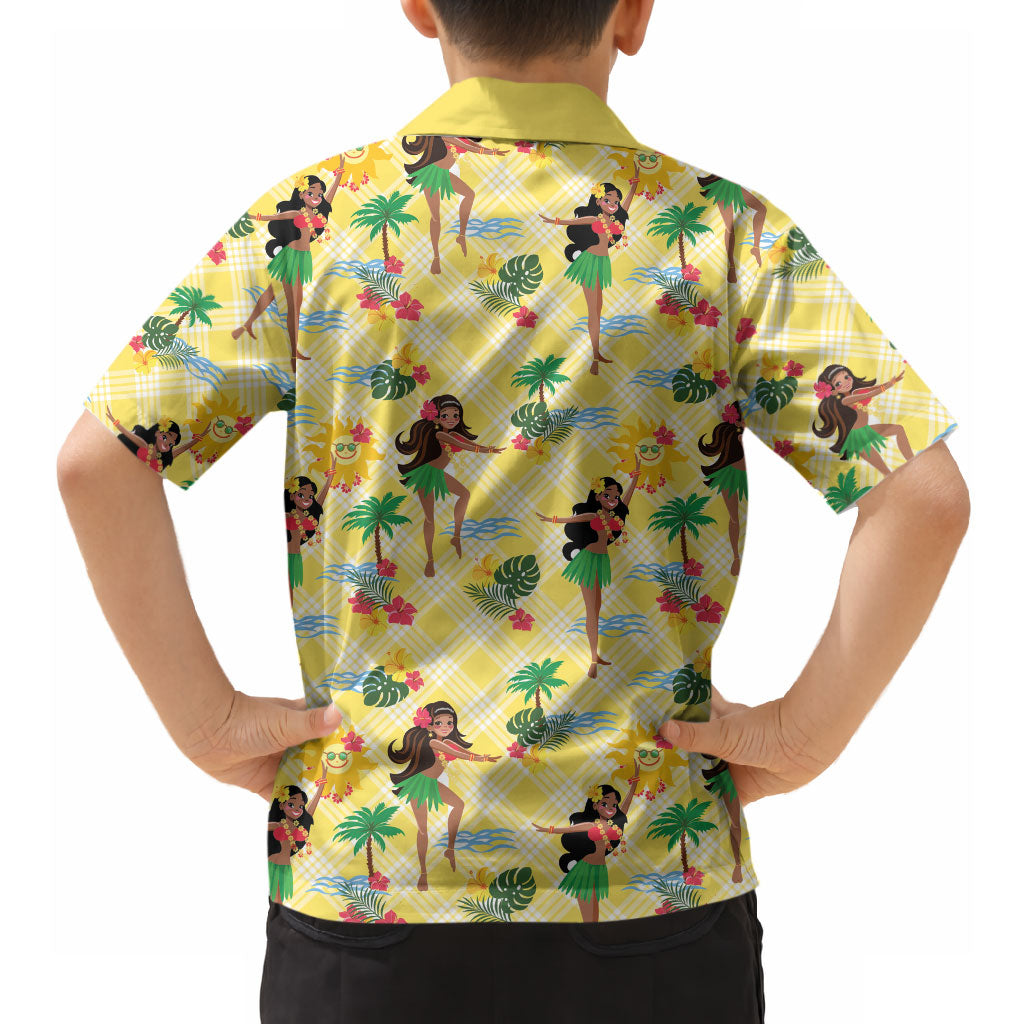 Hawaii Hula Girl Tropical Hawaiian Shirt Yellow Palaka