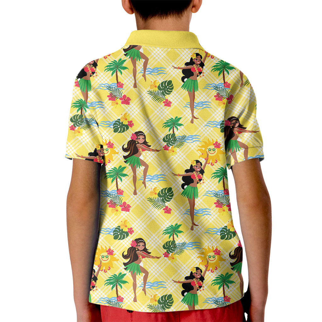 Hawaii Hula Girl Tropical Kid Polo Shirt Yellow Palaka