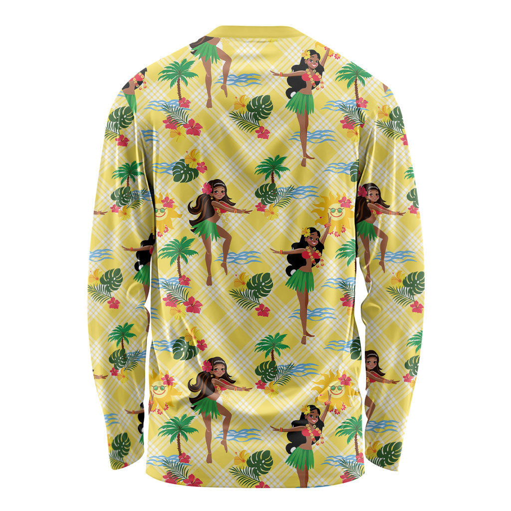 Hawaii Hula Girl Tropical Long Sleeve Shirt Yellow Palaka