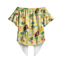 Hawaii Hula Girl Tropical Off Shoulder Wrap Waist Top Yellow Palaka LT01 - Polynesian Pride
