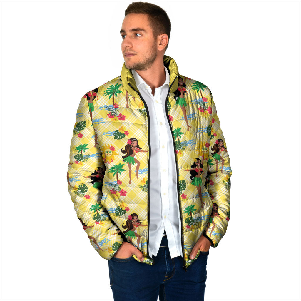 Hawaii Hula Girl Tropical Padded Jacket Yellow Palaka