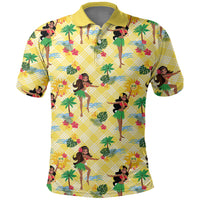 Hawaii Hula Girl Tropical Polo Shirt Yellow Palaka