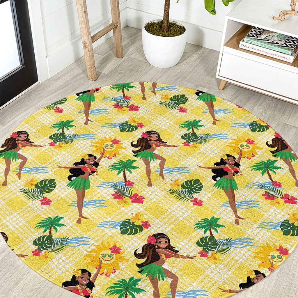 Hawaii Hula Girl Tropical Round Carpet Yellow Palaka