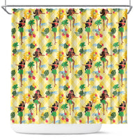 Hawaii Hula Girl Tropical Shower Curtain Yellow Palaka