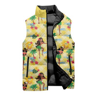 Hawaii Hula Girl Tropical Sleeveless Puffer Jacket Yellow Palaka