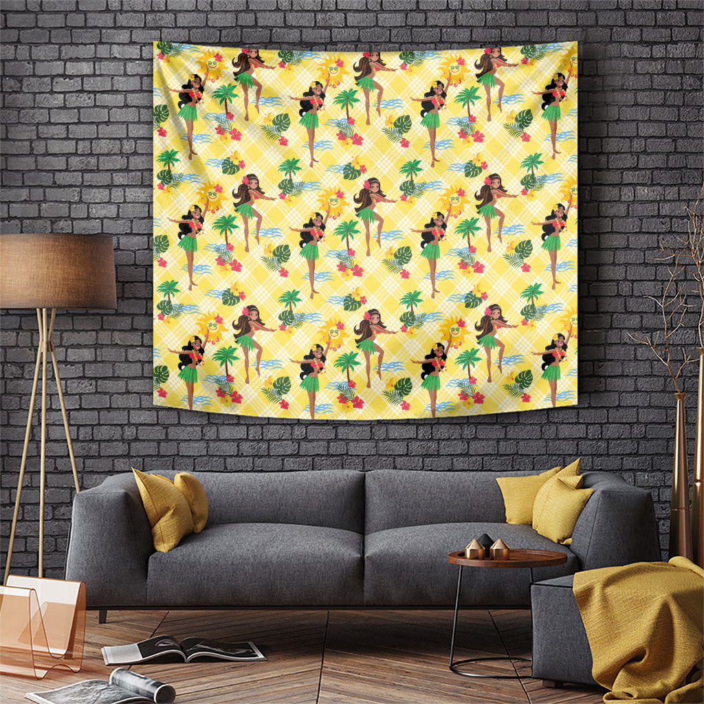 Hawaii Hula Girl Tropical Tapestry Yellow Palaka