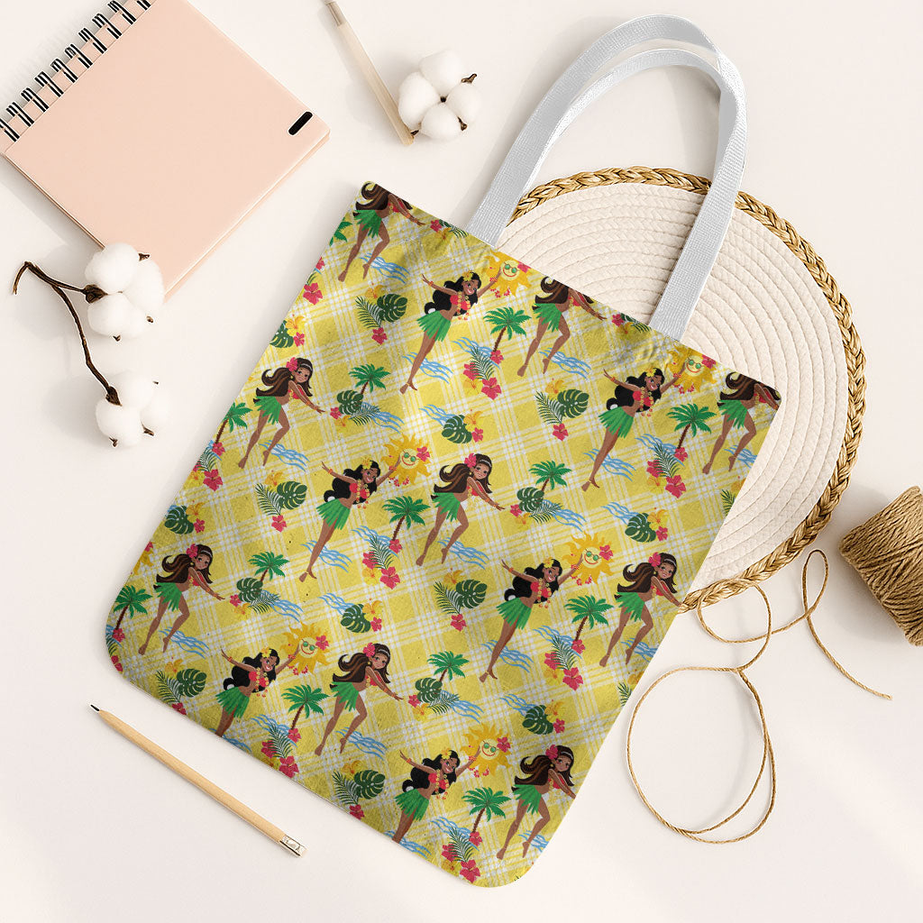 Hawaii Hula Girl Tropical Tote Bag Yellow Palaka