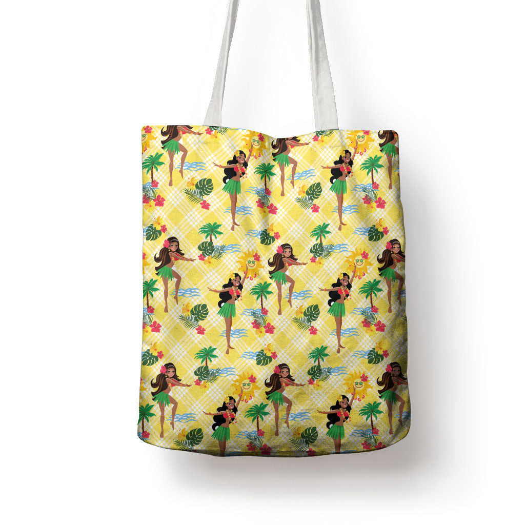 Hawaii Hula Girl Tropical Tote Bag Yellow Palaka