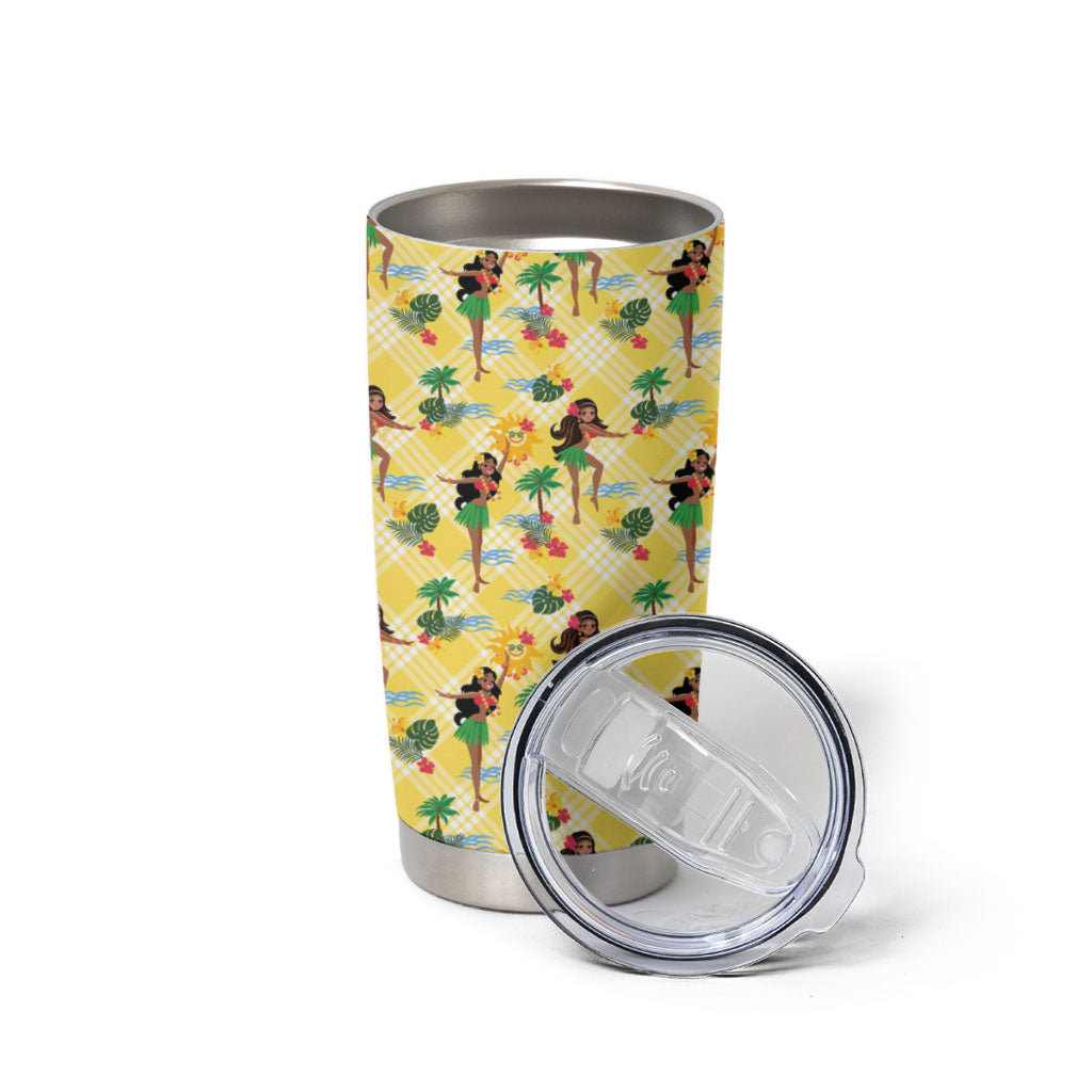 Hawaii Hula Girl Tropical Tumbler Cup Yellow Palaka