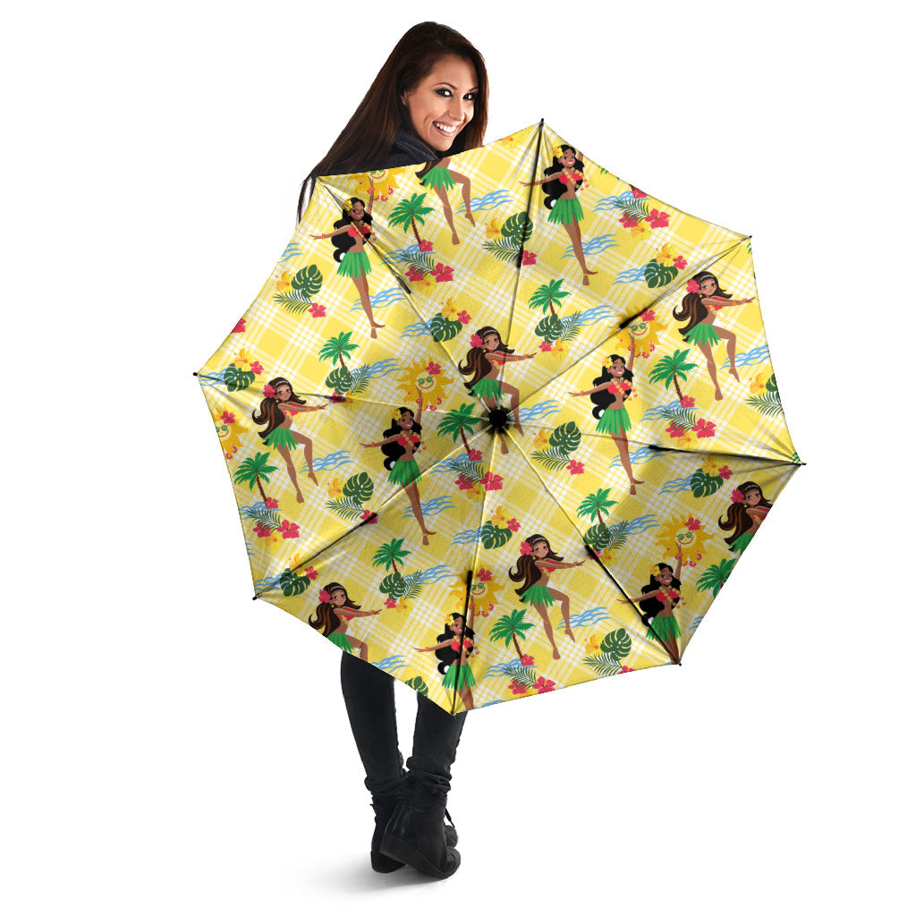 Hawaii Hula Girl Tropical Umbrella Yellow Palaka