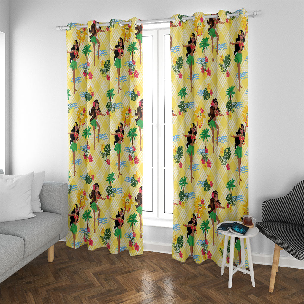 Hawaii Hula Girl Tropical Window Curtain Yellow Palaka