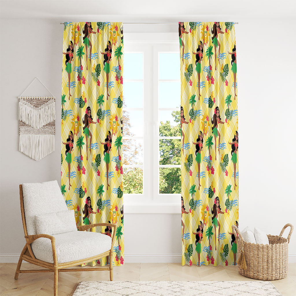 Hawaii Hula Girl Tropical Window Curtain Yellow Palaka
