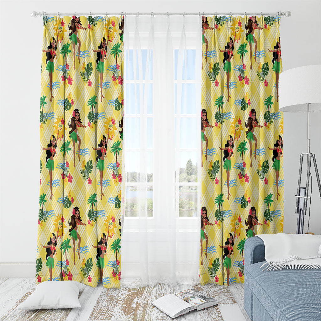 Hawaii Hula Girl Tropical Window Curtain Yellow Palaka