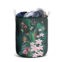 Hawaii Hummingbird Tropical Flowers Laundry Basket Dark Green