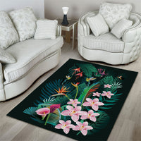 Hawaii Hummingbird Tropical Flowers Area Rug Dark Green