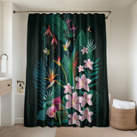 Hawaii Hummingbird Tropical Flowers Bathroom Set Dark Green
